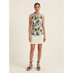 Tallbots Silk Blend Floral Blouse Resortwear Tropical Starburst Top Size 8